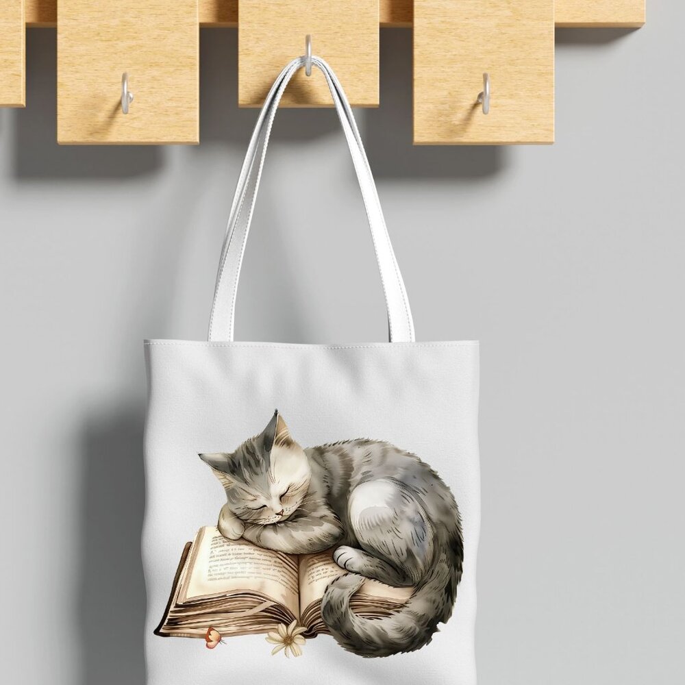 Cat with Book Tote Bag - NWT